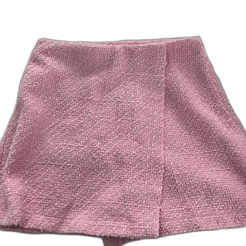 SHEIN Preppy Women's Pink Skort Tweed Textured Medium Wrap Shorts